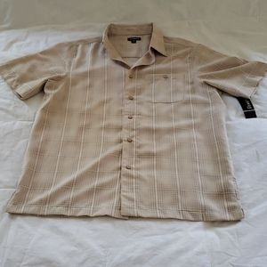 Men's Shirt M Beige Lt Chino Plaid Button Down